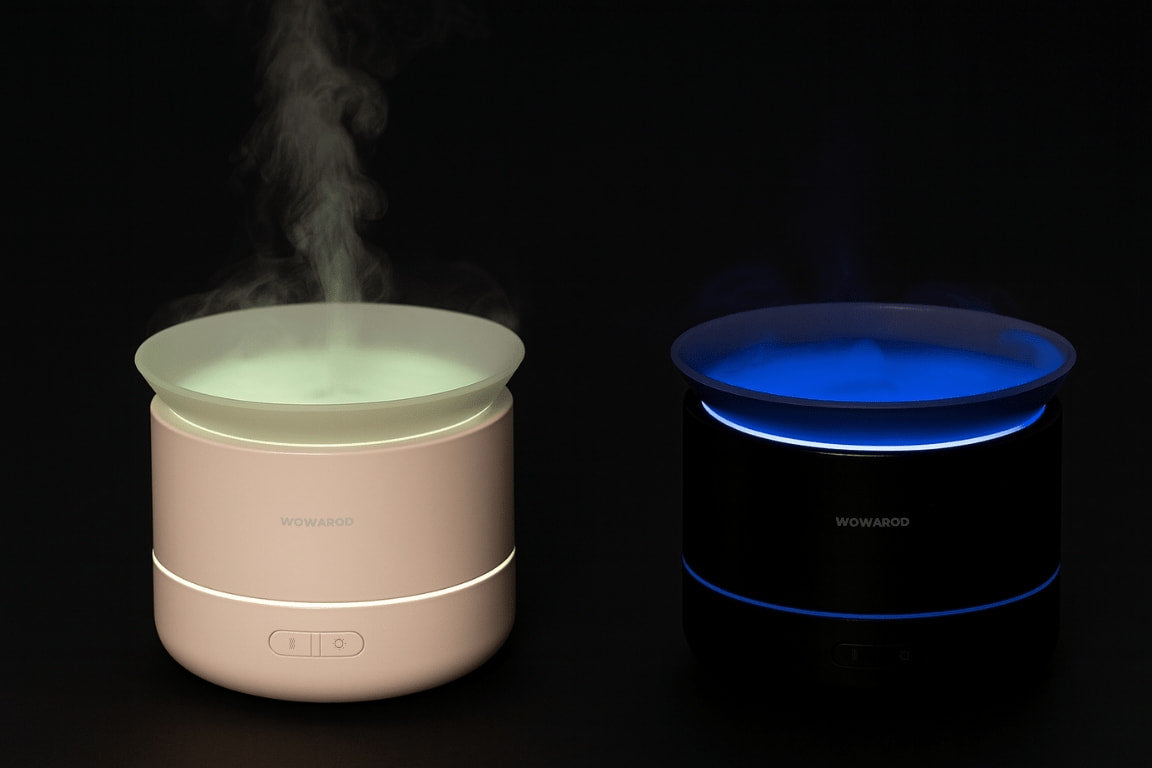 Difusor CloudMist Pro mostrando comparación de modos de pulverización: directo y nube