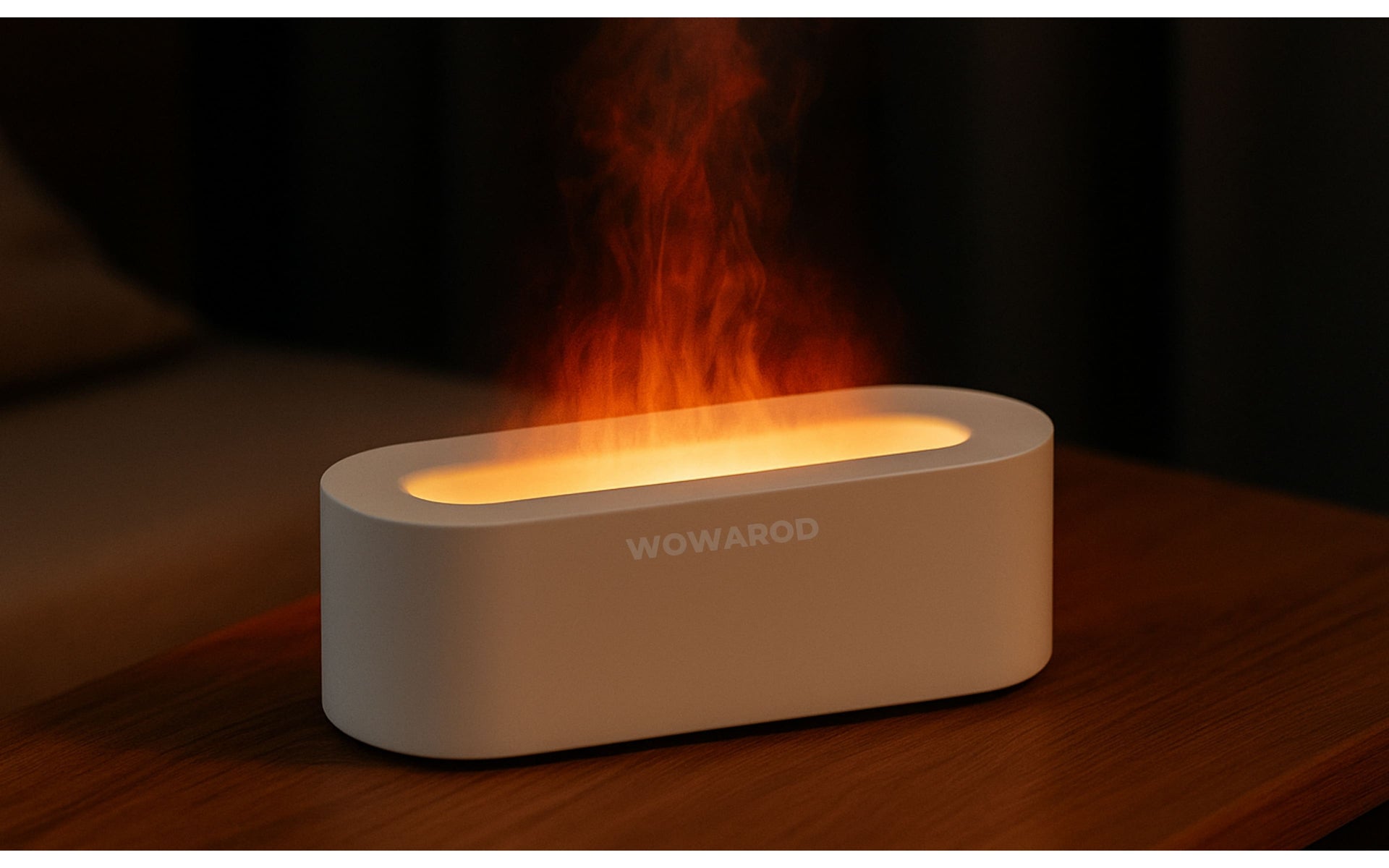 FYRA difusor blanco con efecto llama naranja para ambiente acogedor | FYRA white diffuser with orange flame effect for cozy atmosphere